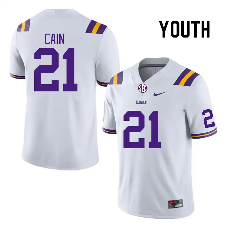 LSU Tigers #21 Noah Cain Youth White NCAA Football Jersey 2409MADV5