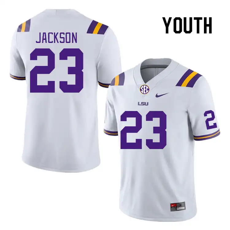 LSU Tigers #23 Kylin Jackson Youth White NCAA Football Jersey 2409JZDA4