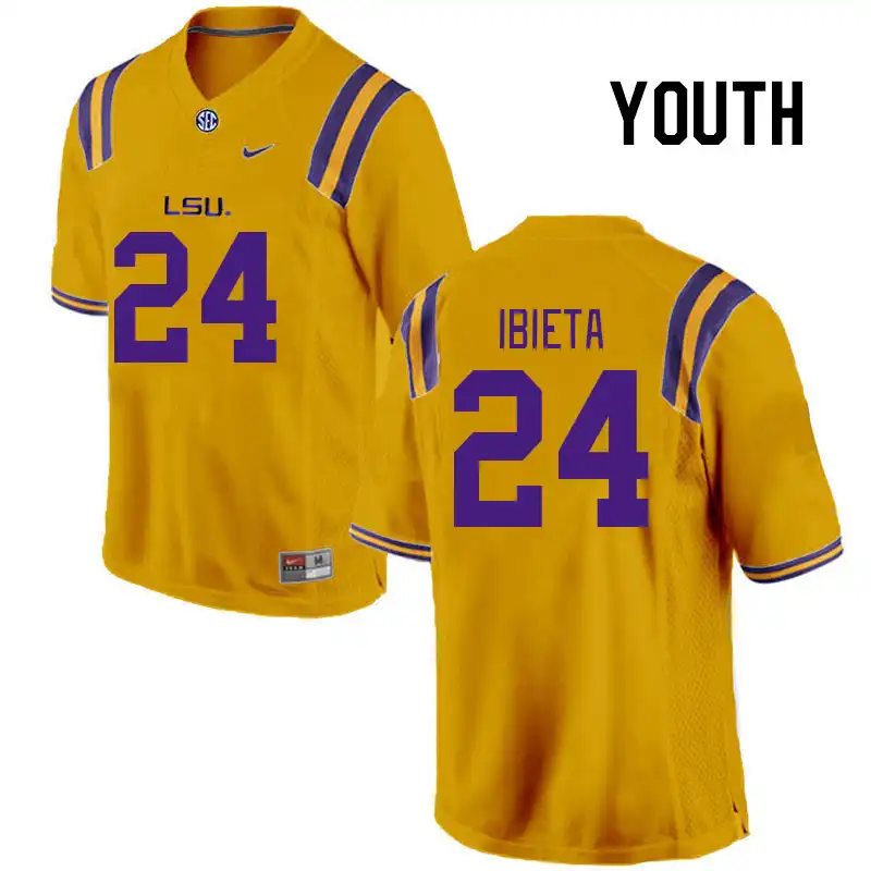 LSU Tigers #24 Landon Ibieta Youth Gold NCAA Football Jersey 2409VZAM7