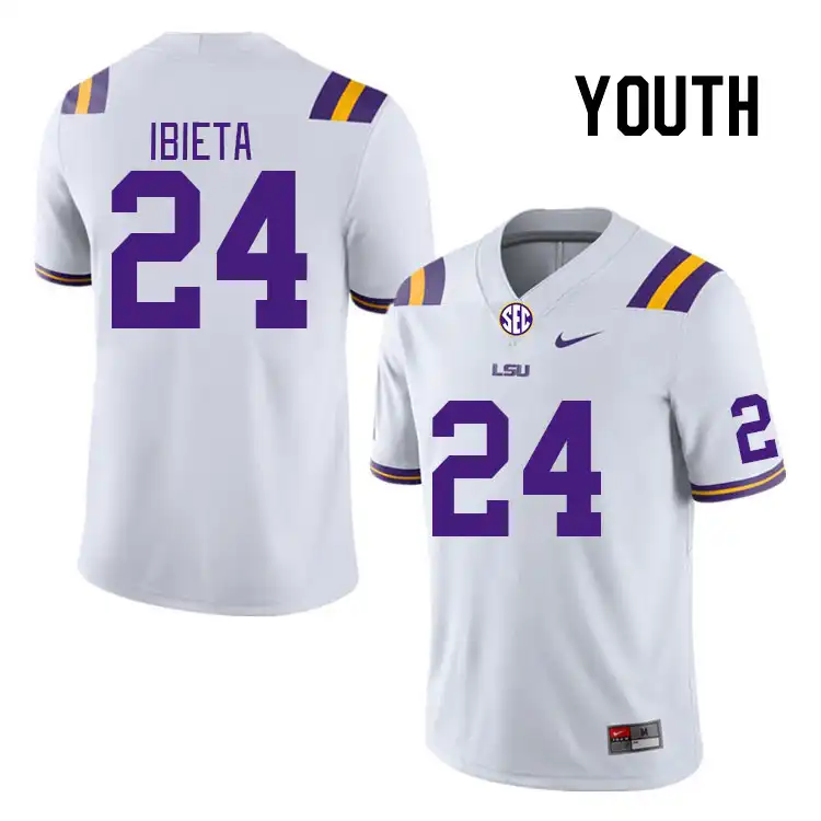 LSU Tigers #24 Landon Ibieta Youth White NCAA Football Jersey 2409JPFT3