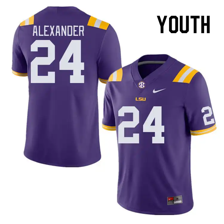 LSU Tigers #24 Zy Alexander Youth Purple NCAA Football Jersey 2409QQNG5