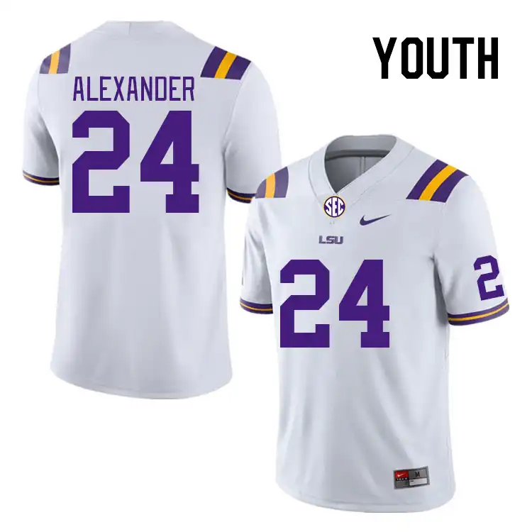 LSU Tigers #24 Zy Alexander Youth White NCAA Football Jersey 2409DTRF2