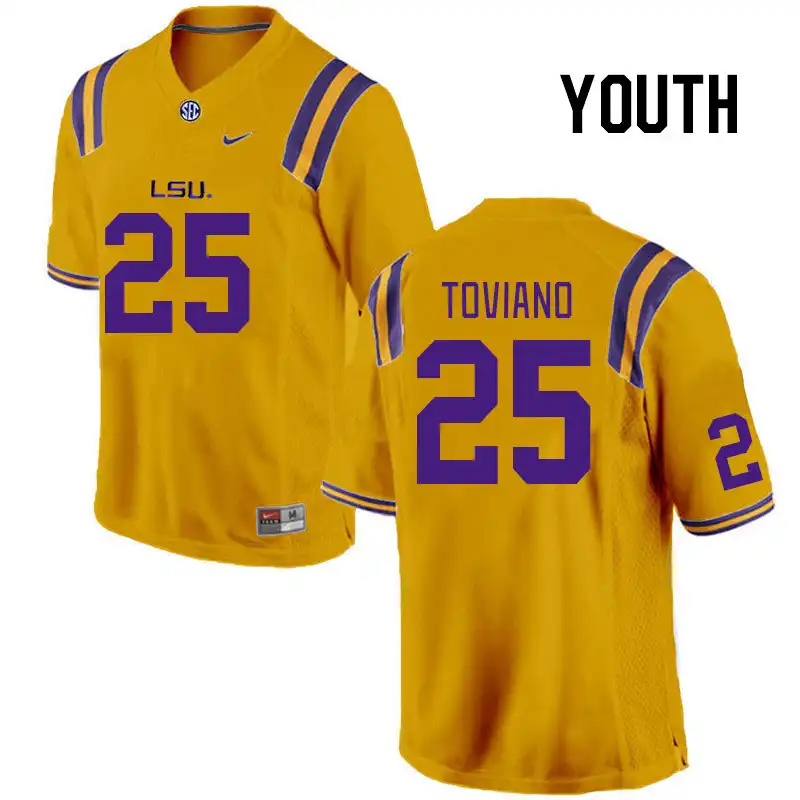 LSU Tigers #25 Javien Toviano Youth Gold NCAA Football Jersey 2409VGCR1