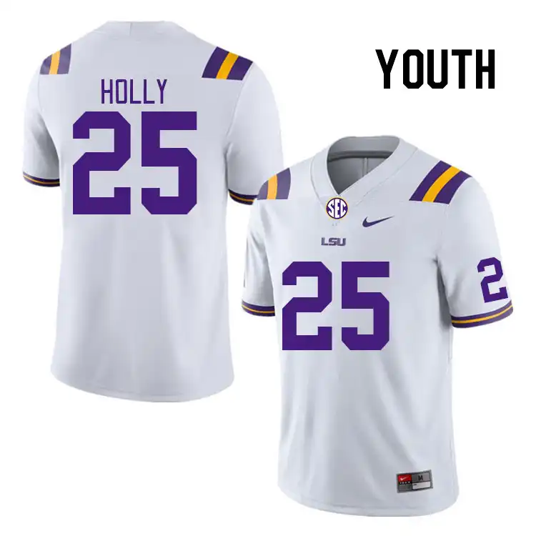 LSU Tigers #25 Trey Holly Youth White NCAA Football Jersey 2409ACKG8