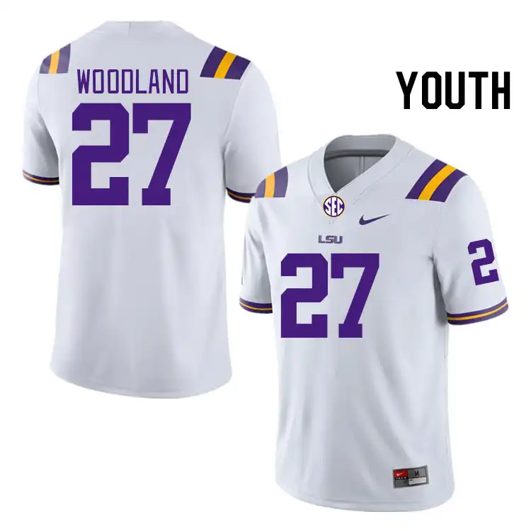 LSU Tigers #27 PJ Woodland Youth White NCAA Football Jersey 2409NETJ7