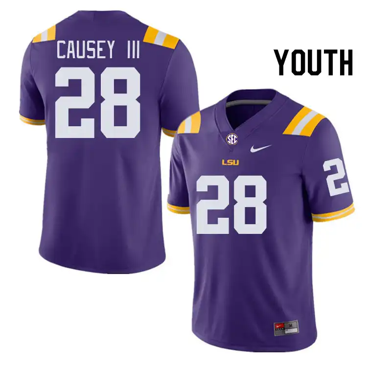 LSU Tigers #28 Bernard Causey III Youth Purple NCAA Football Jersey 2409UWUX4