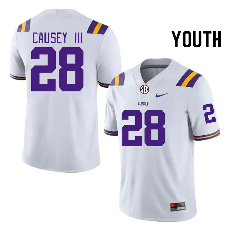 LSU Tigers #28 Bernard Causey III Youth White NCAA Football Jersey 2409YWPE0