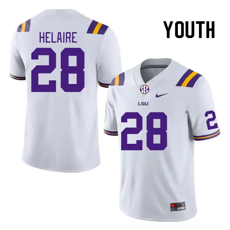 LSU Tigers #28 Cowinn Helaire Youth White NCAA Football Jersey 2409YTWO6