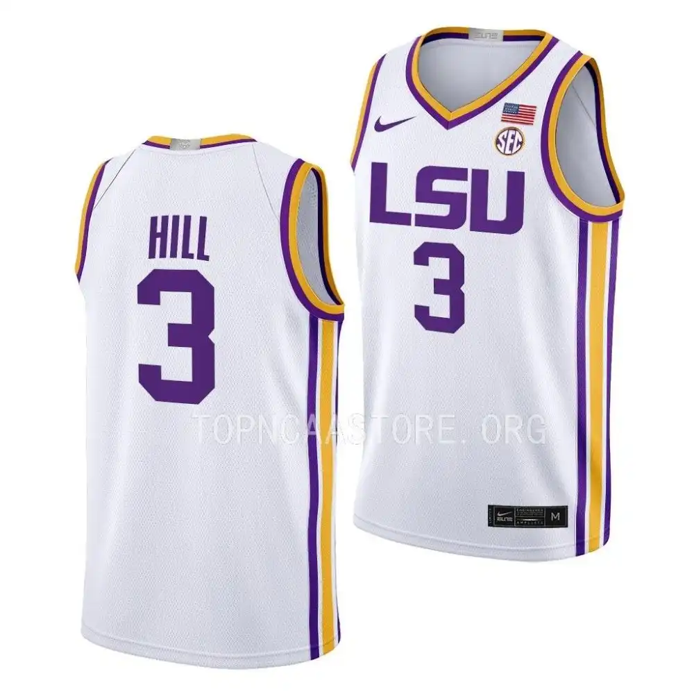 LSU Tigers #3 Justice Hill Men's Limited NCAA 2022-23 White Basketball Jersey 2409QTWH6