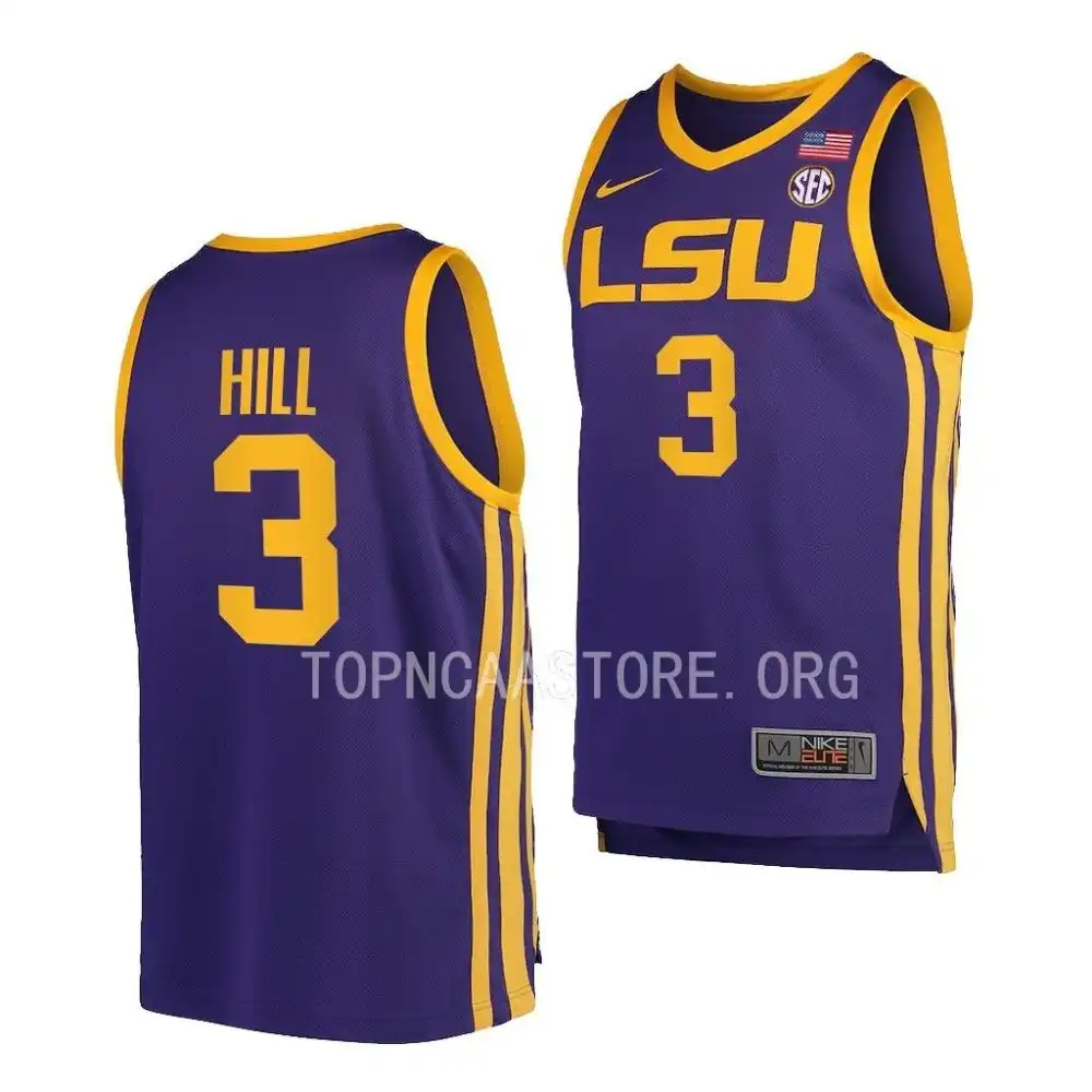 LSU Tigers #3 Justice Hill Men's Purple NCAA Replica 2022-23 Basketball Jersey 2409URVF7