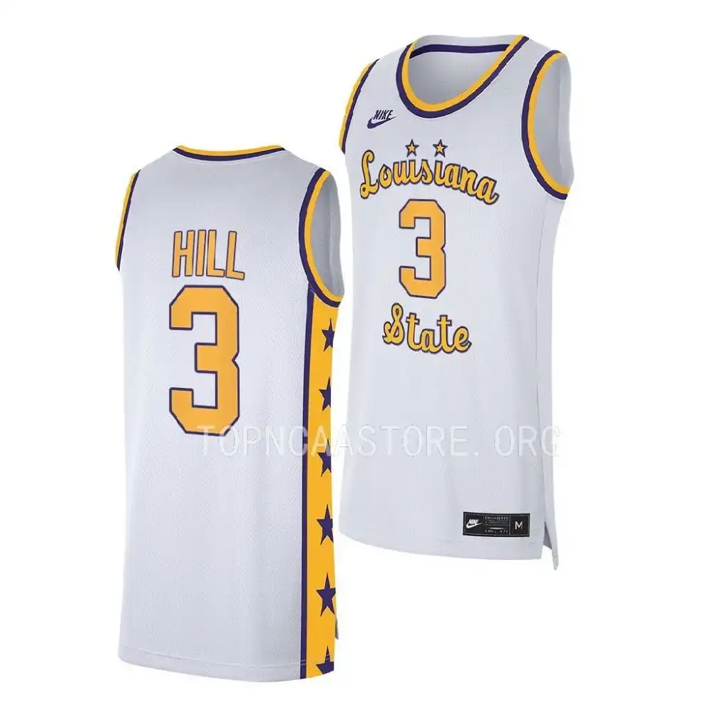 LSU Tigers #3 Justice Hill Men's White NCAA 2022-23 Replica Basketball Jersey 2409OTXV3