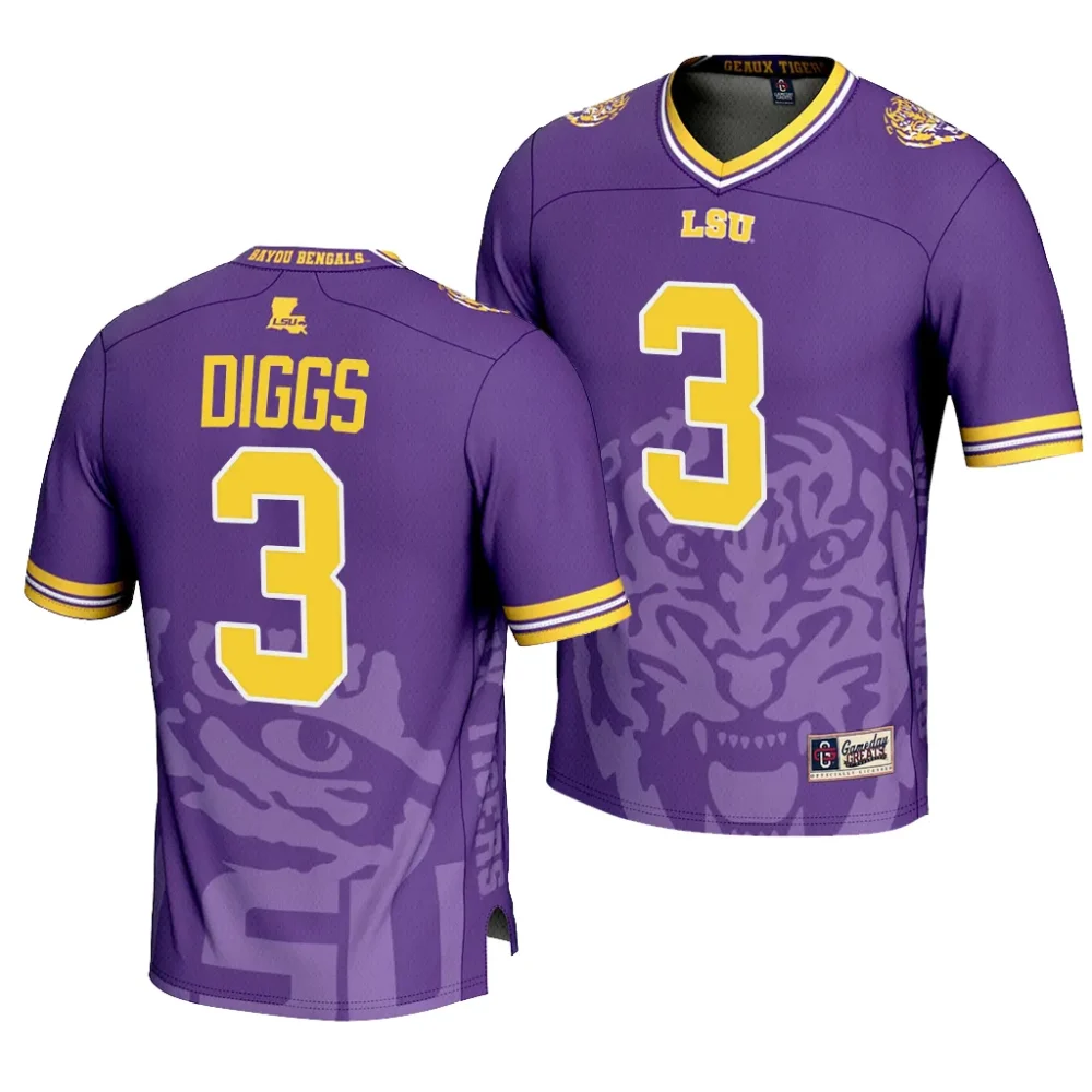 LSU Tigers #3 Logan Diggs Men's Icon Print NCAA Fashion Purple Football Jersey 2409AZCU3