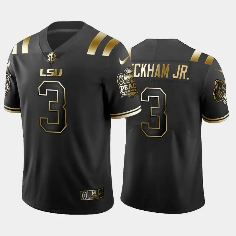 LSU Tigers #3 Odell Beckham Jr. Men's Black Peach Bowl Champions NCAA Golden Edition 2019-20 Football Jersey 2409QKJZ4