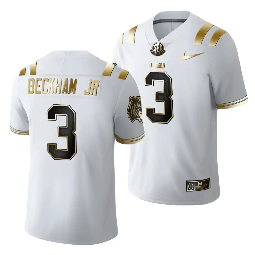 LSU Tigers #3 Odell Beckham Jr. Men's White NFL NCAA Limited Golden Edition Football Jersey 2409GYNR1