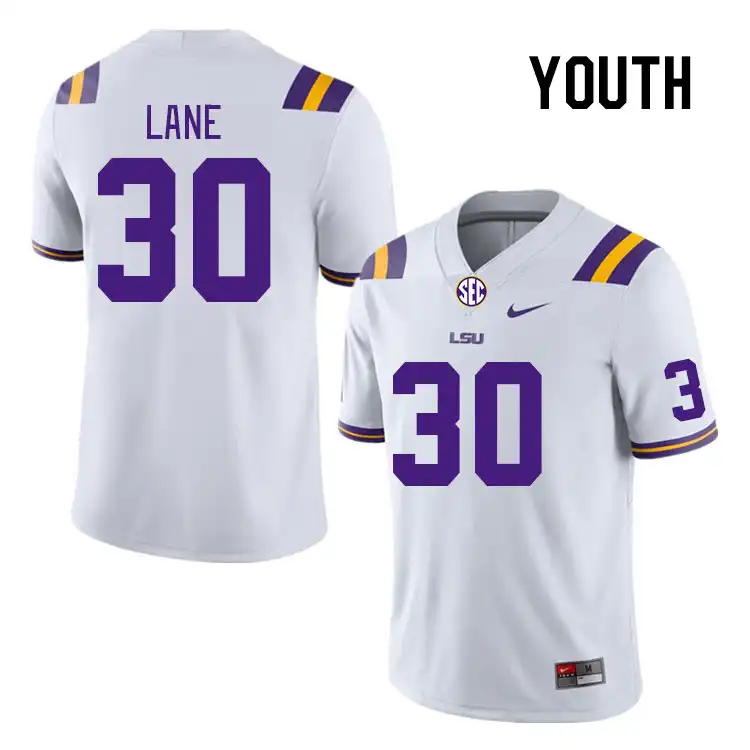 LSU Tigers #30 Malachi Lane Youth White NCAA Football Jersey 2409WLIP5