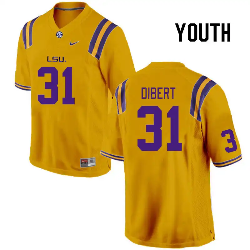 LSU Tigers #31 Nathan Dibert Youth Gold NCAA Football Jersey 2409ELFU5