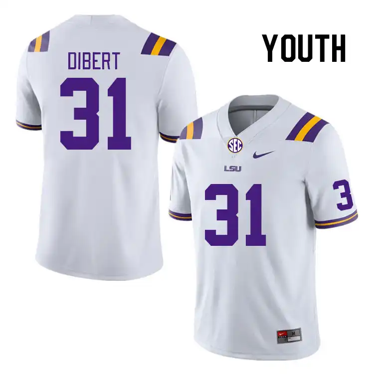 LSU Tigers #31 Nathan Dibert Youth White NCAA Football Jersey 2409KVAD8