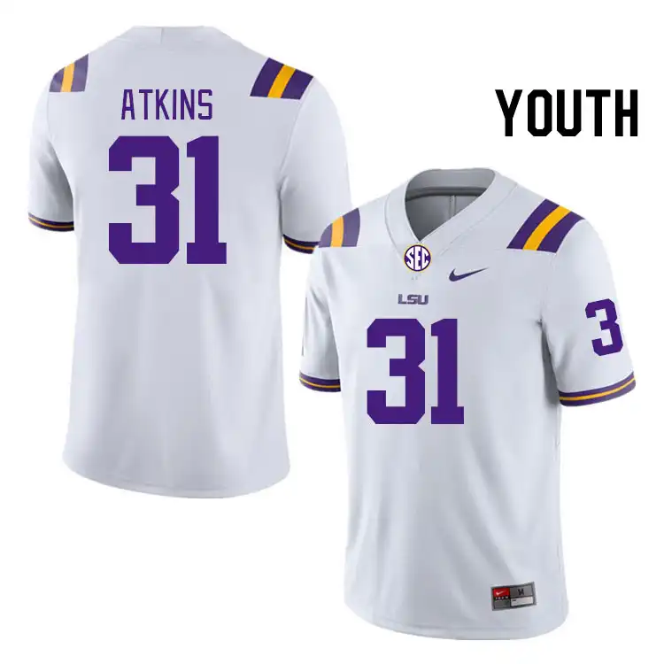 LSU Tigers #31 Xavier Atkins Youth White NCAA Football Jersey 2409CAVY1