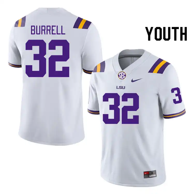 LSU Tigers #32 Aeron Burrell Youth White NCAA Football Jersey 2409MQHS0