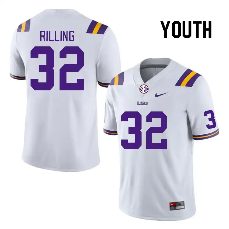 LSU Tigers #32 Jack Rilling Youth White NCAA Football Jersey 2409CHSJ0