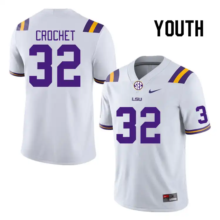 LSU Tigers #32 Kolton Crochet Youth White NCAA Football Jersey 2409KRSY1