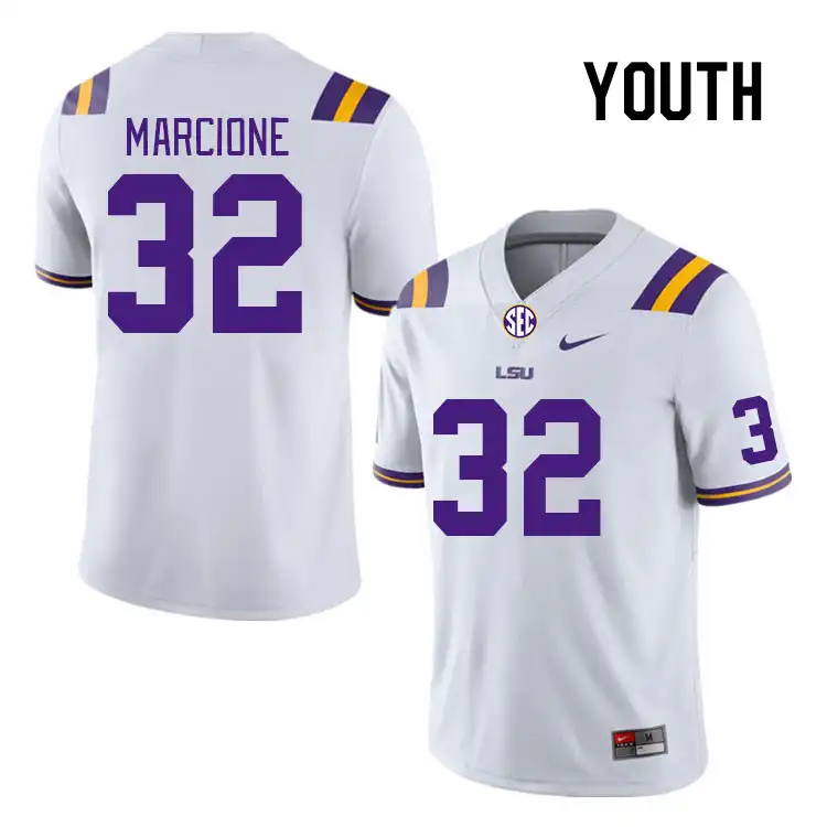 LSU Tigers #32 Seth Marcione Youth White NCAA Football Jersey 2409GYQX6