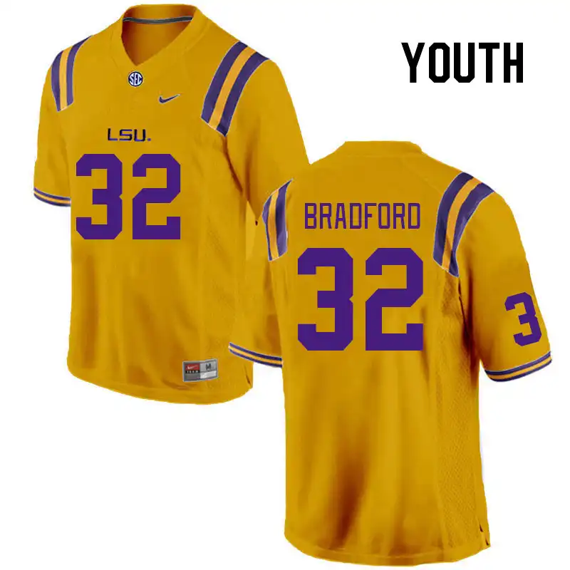 LSU Tigers #32 Tre Bradford Youth Gold NCAA Football Jersey 2409LNSO6