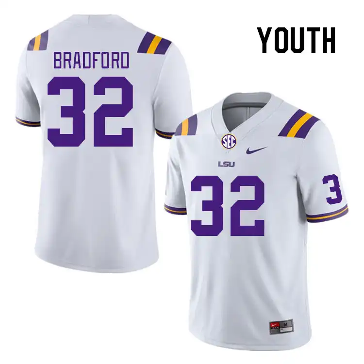 LSU Tigers #32 Tre Bradford Youth White NCAA Football Jersey 2409YRQV8