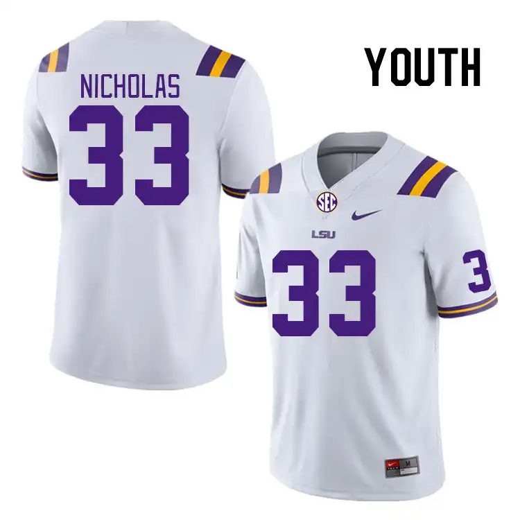 LSU Tigers #33 Javen Nicholas Youth White NCAA Football Jersey 2409MREG4