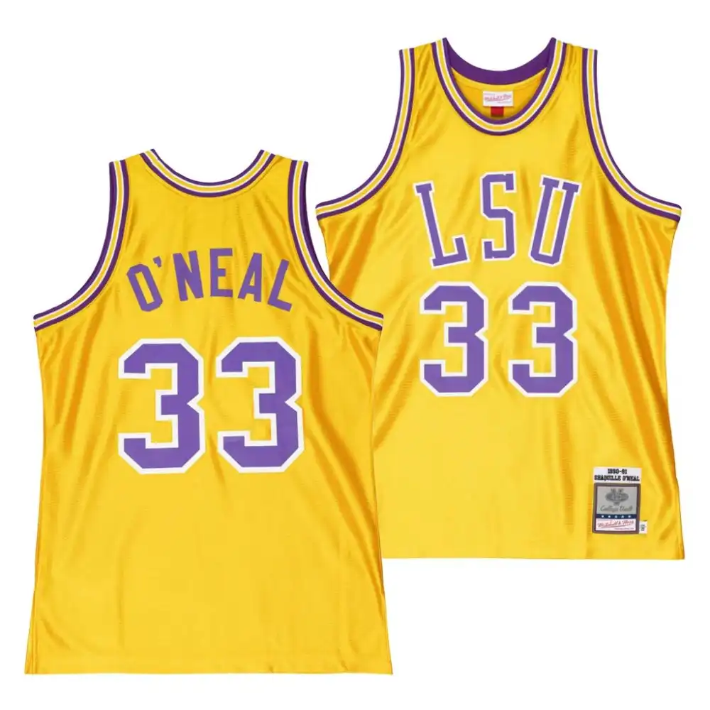 LSU Tigers #33 Shaquille O'Neal Men's Home Gold NCAA Authentic 1990 Football Jersey 2409HTYM5