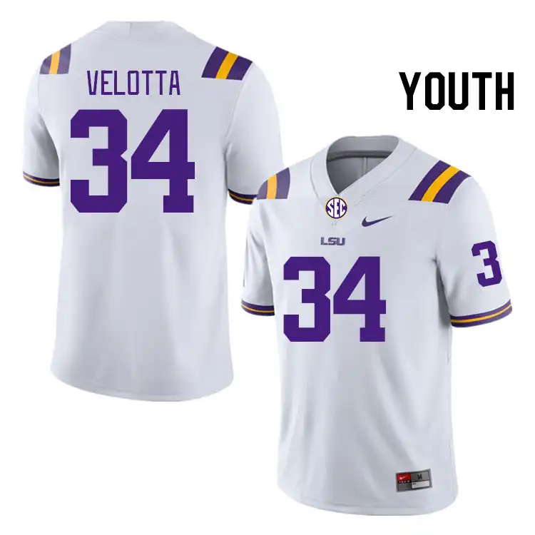 LSU Tigers #34 Skip Velotta Youth White NCAA Football Jersey 2409NMBZ2