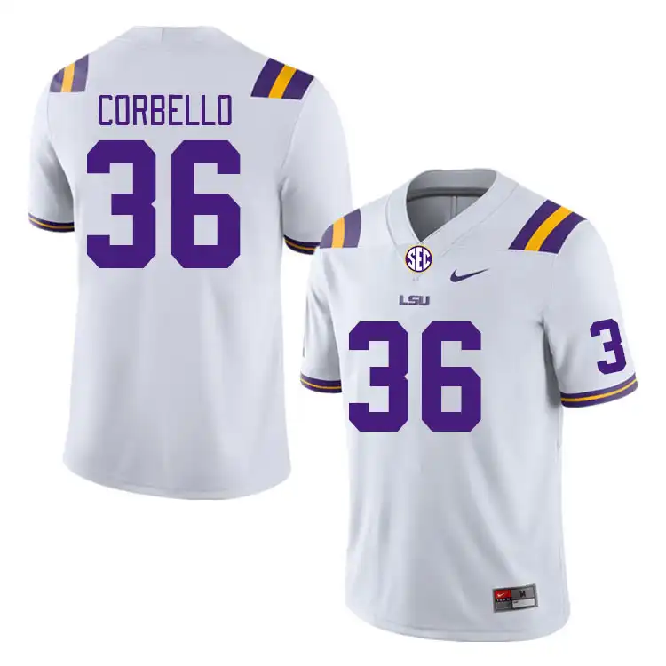 LSU Tigers #36 Aidan Corbello Men's White NCAA Football Jersey 2409JRIH7