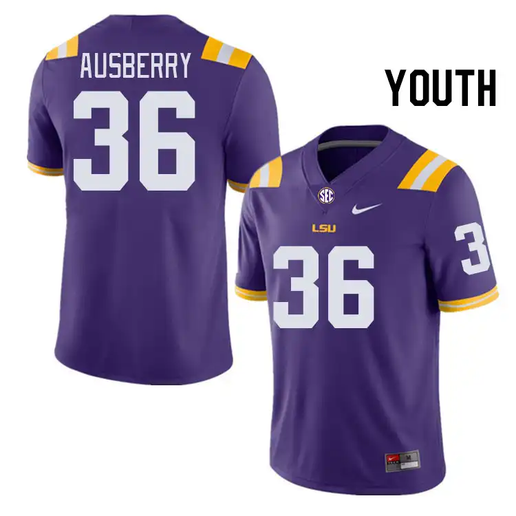 LSU Tigers #36 Austin Ausberry Youth Purple NCAA Football Jersey 2409ZQXE4