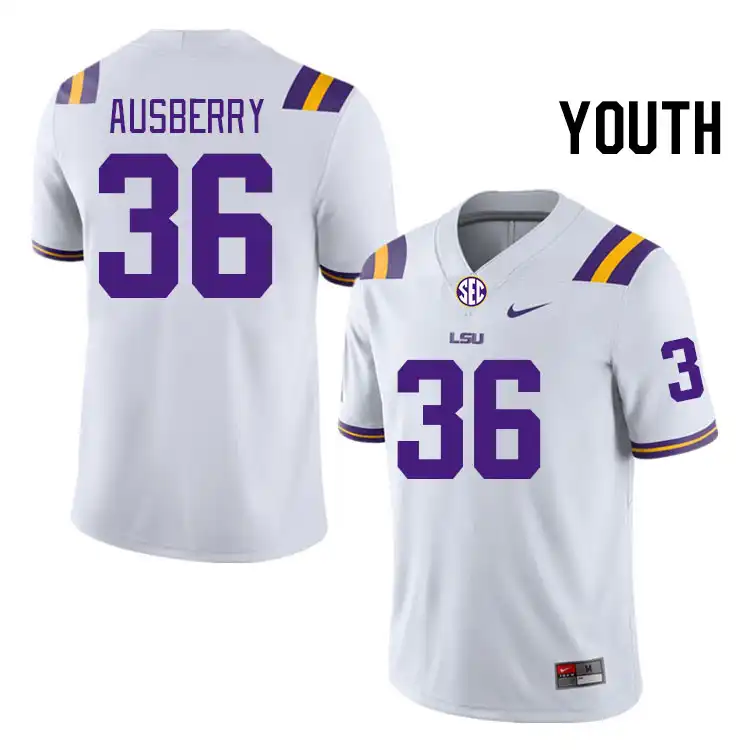 LSU Tigers #36 Austin Ausberry Youth White NCAA Football Jersey 2409RQBQ6