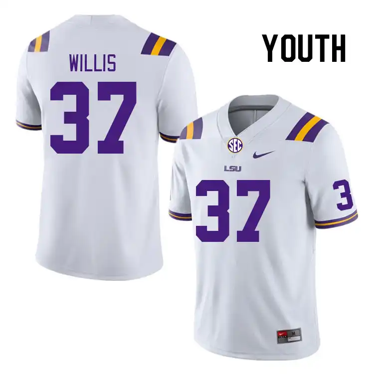 LSU Tigers #37 RJ Willis Youth White NCAA Football Jersey 2409JMXS7