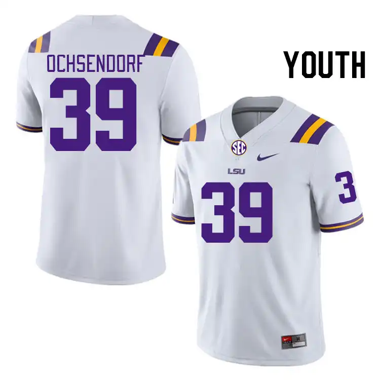 LSU Tigers #39 Blake Ochsendorf Youth White NCAA Football Jersey 2409EOZW3