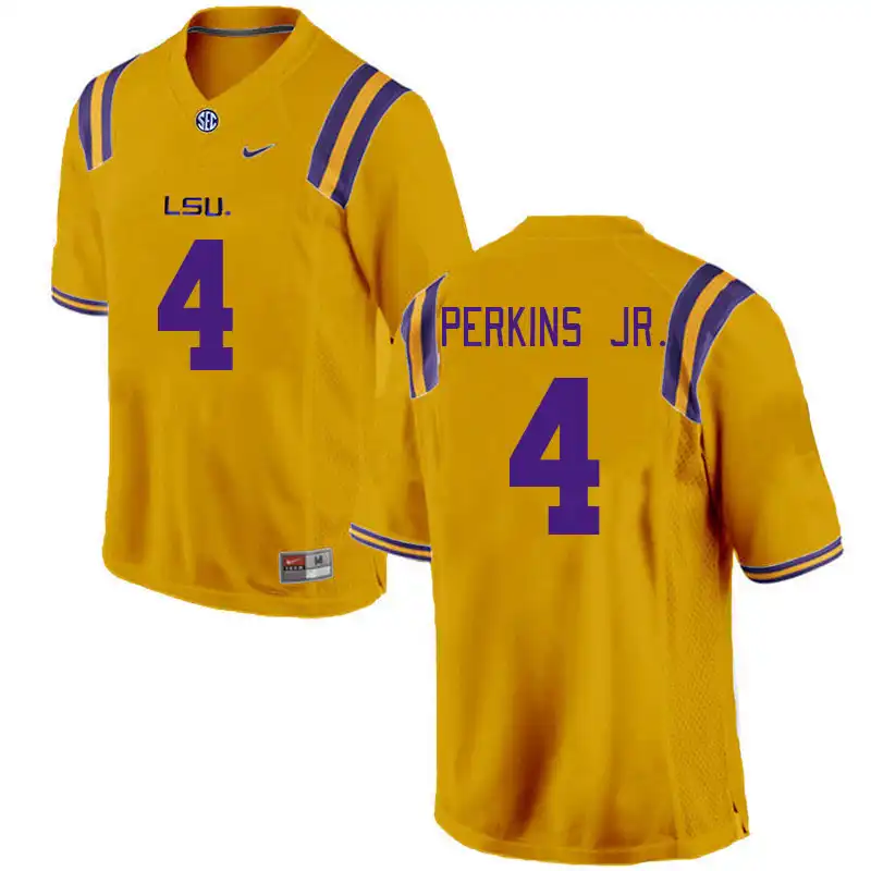 LSU Tigers #4 Harold Perkins Jr. Men's Gold NCAA Football Jersey 2409HHLC5