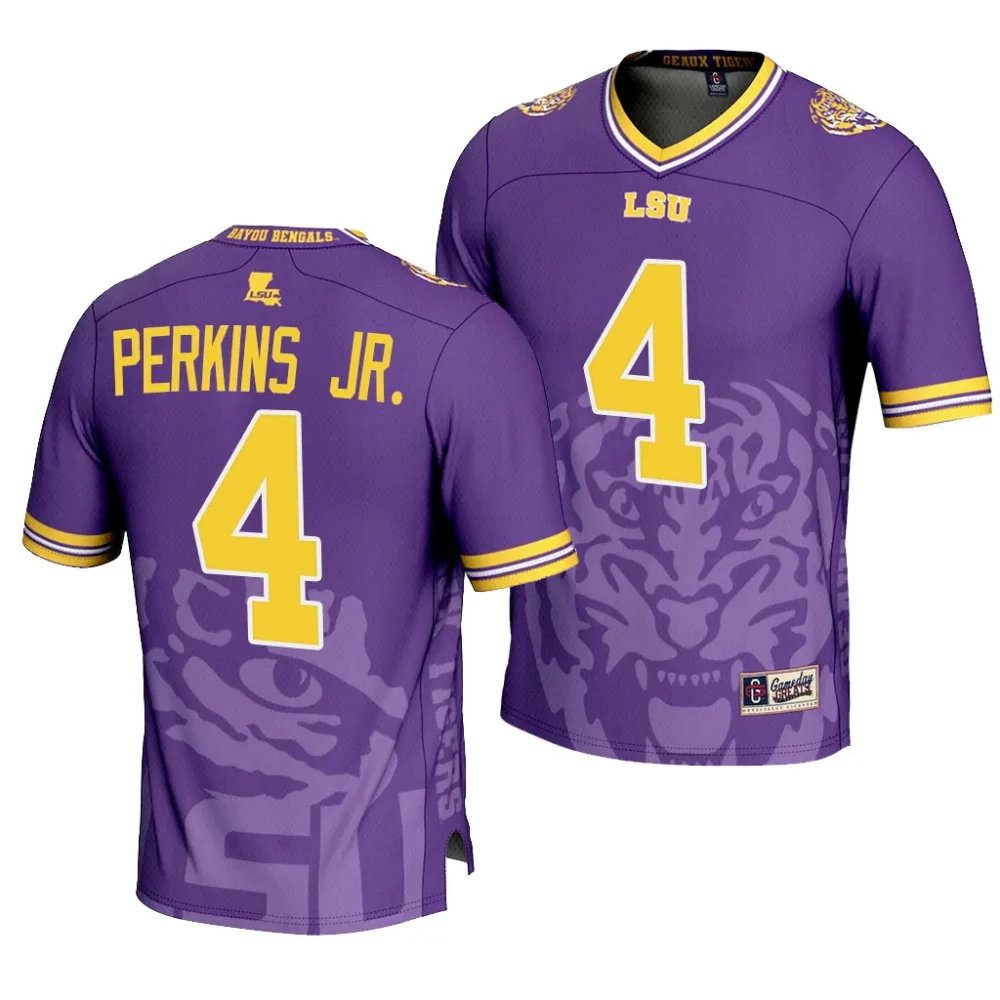 LSU Tigers #4 Harold Perkins Jr. Men's Icon Print NCAA Fashion Purple Football Jersey 2409JYUS6