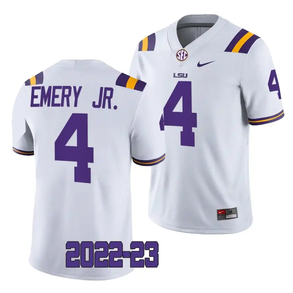 LSU Tigers #4 John Emery Jr. Men's 2022-23 NCAA Game White Football Jersey 2409HCHE8