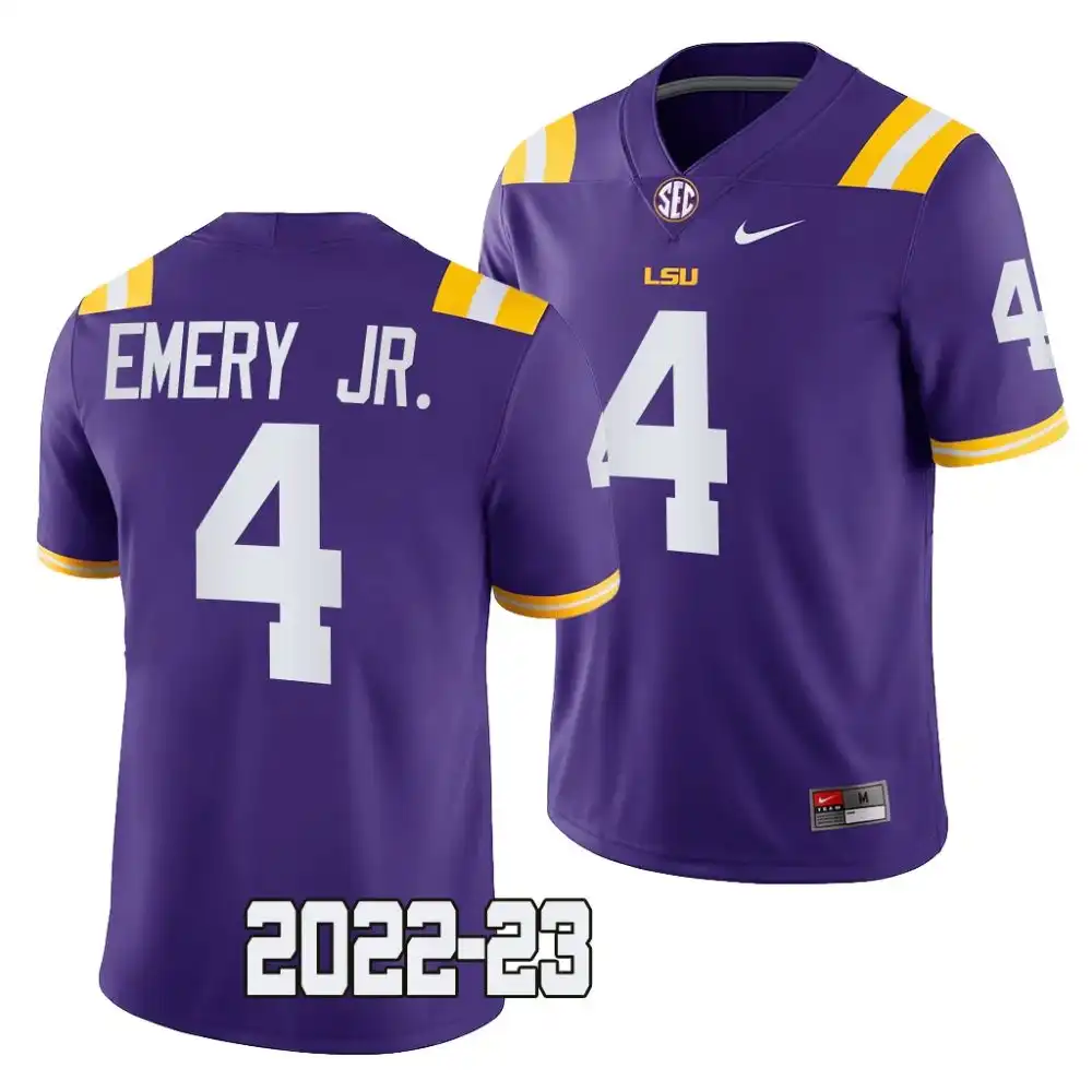 LSU Tigers #4 John Emery Jr. Men's 2022-23 NCAA Purple Game Football Jersey 2409LSQL2