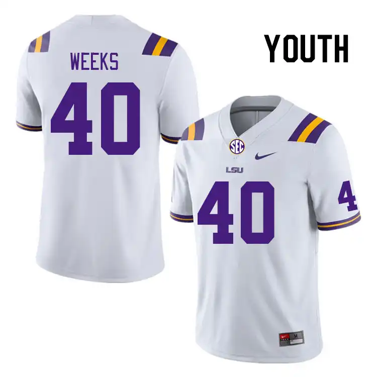 LSU Tigers #40 Whit Weeks Youth White NCAA Football Jersey 2409CIZI3