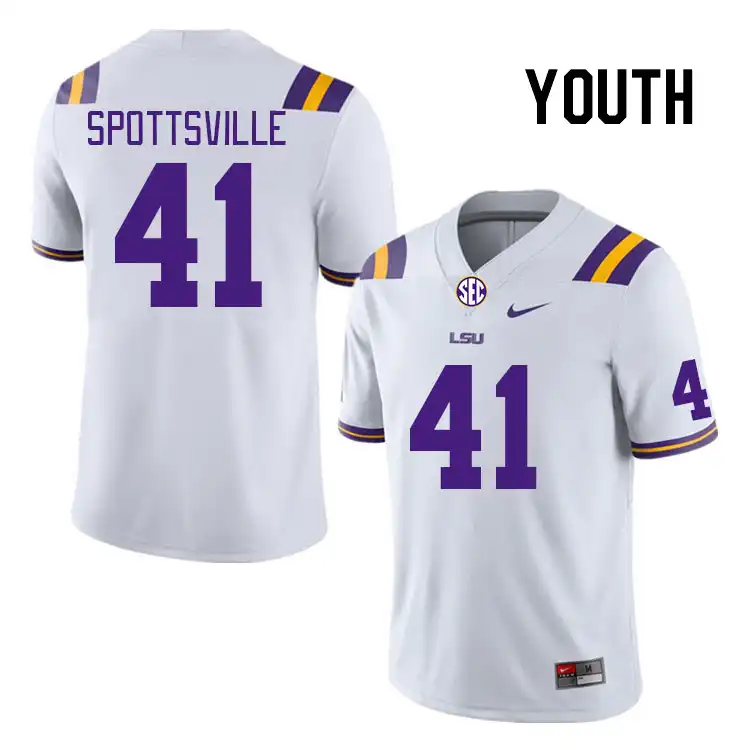 LSU Tigers #41 Welton Spottsville Youth White NCAA Football Jersey 2409ZARZ8