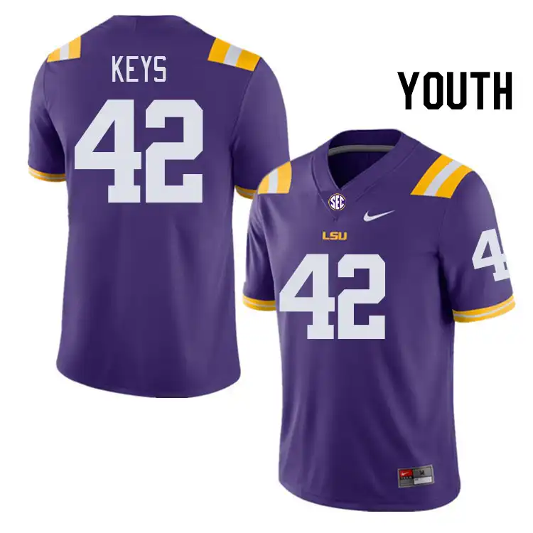 LSU Tigers #42 Davhon Keys Youth Purple NCAA Football Jersey 2409DYFM3