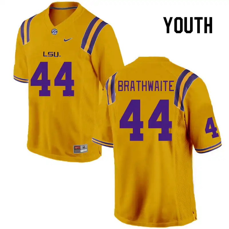 LSU Tigers #44 Christian Brathwaite Youth Gold NCAA Football Jersey 2409OKLA6