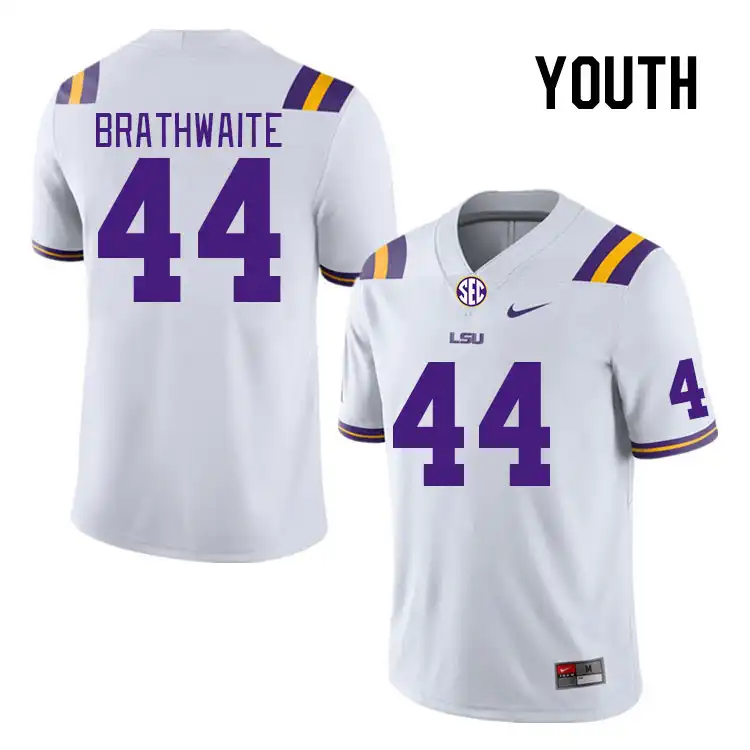 LSU Tigers #44 Christian Brathwaite Youth White NCAA Football Jersey 2409PTZO4