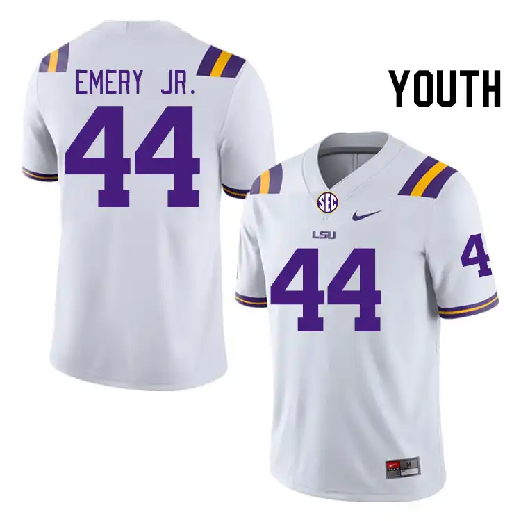 LSU Tigers #44 John Emery Jr. Youth White NCAA Football Jersey 2409FXUJ5