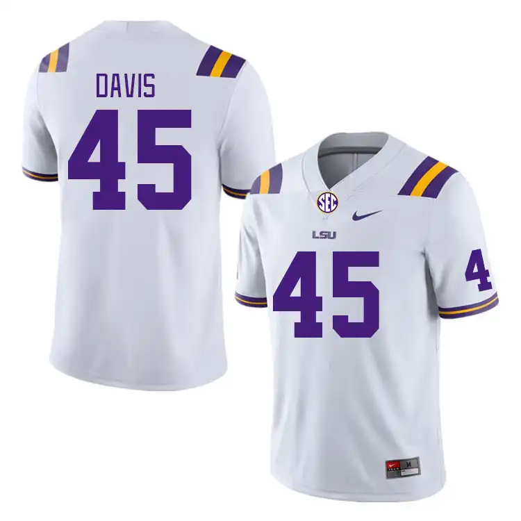 LSU Tigers #45 Jake Davis Men's White NCAA Football Jersey 2409TYAB1