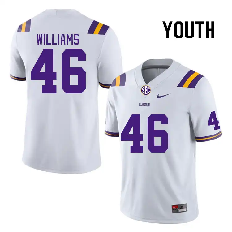 LSU Tigers #46 Kobe Williams Youth White NCAA Football Jersey 2409VESK7