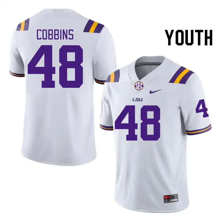 LSU Tigers #48 Kolaj Cobbins Youth White NCAA Football Jersey 2409LNZX1