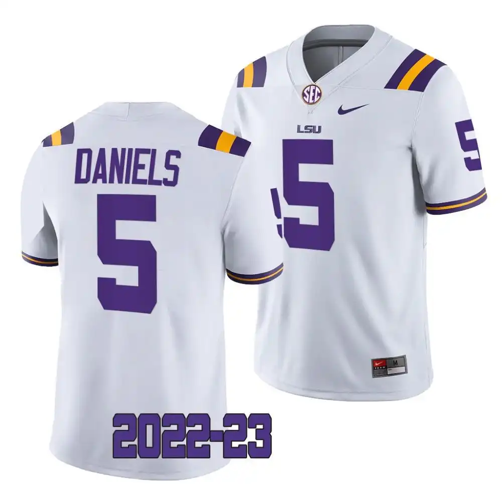 LSU Tigers #5 Jayden Daniels Men's 2022-23 NCAA Game White Football Jersey 2409NDEJ1